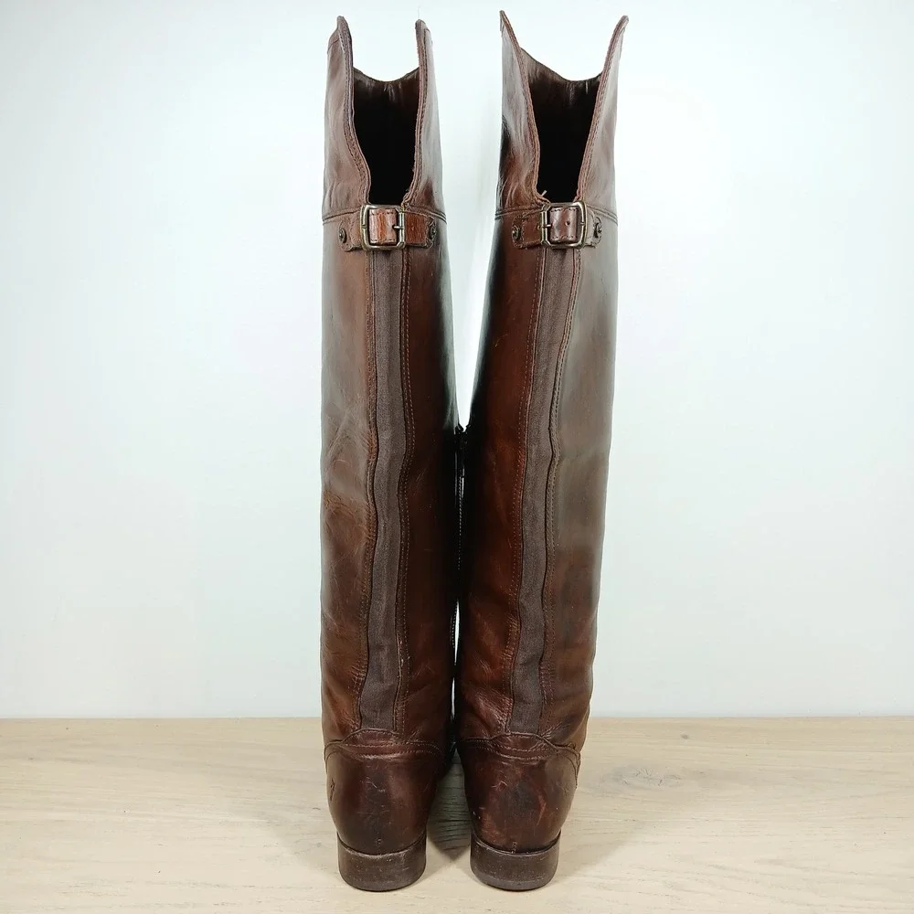Frye Tall Boots Women 11R Brown Leather Knee High Riding Winter Streetwear Boots